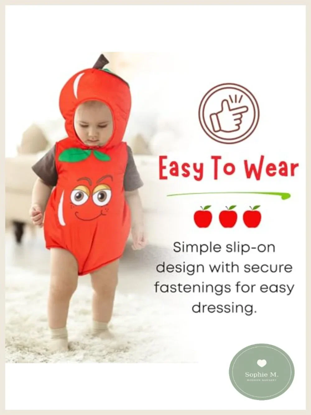 Baby Apple Costume Romper Set with Hood for Halloween Dress Up